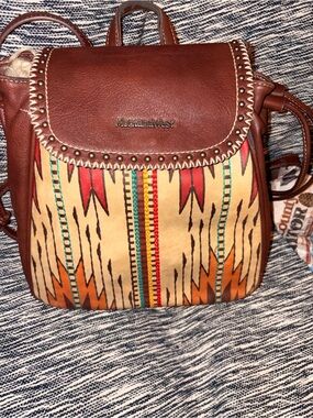 Montana West Brown Tan and Orange Aztec Pattern Backpack